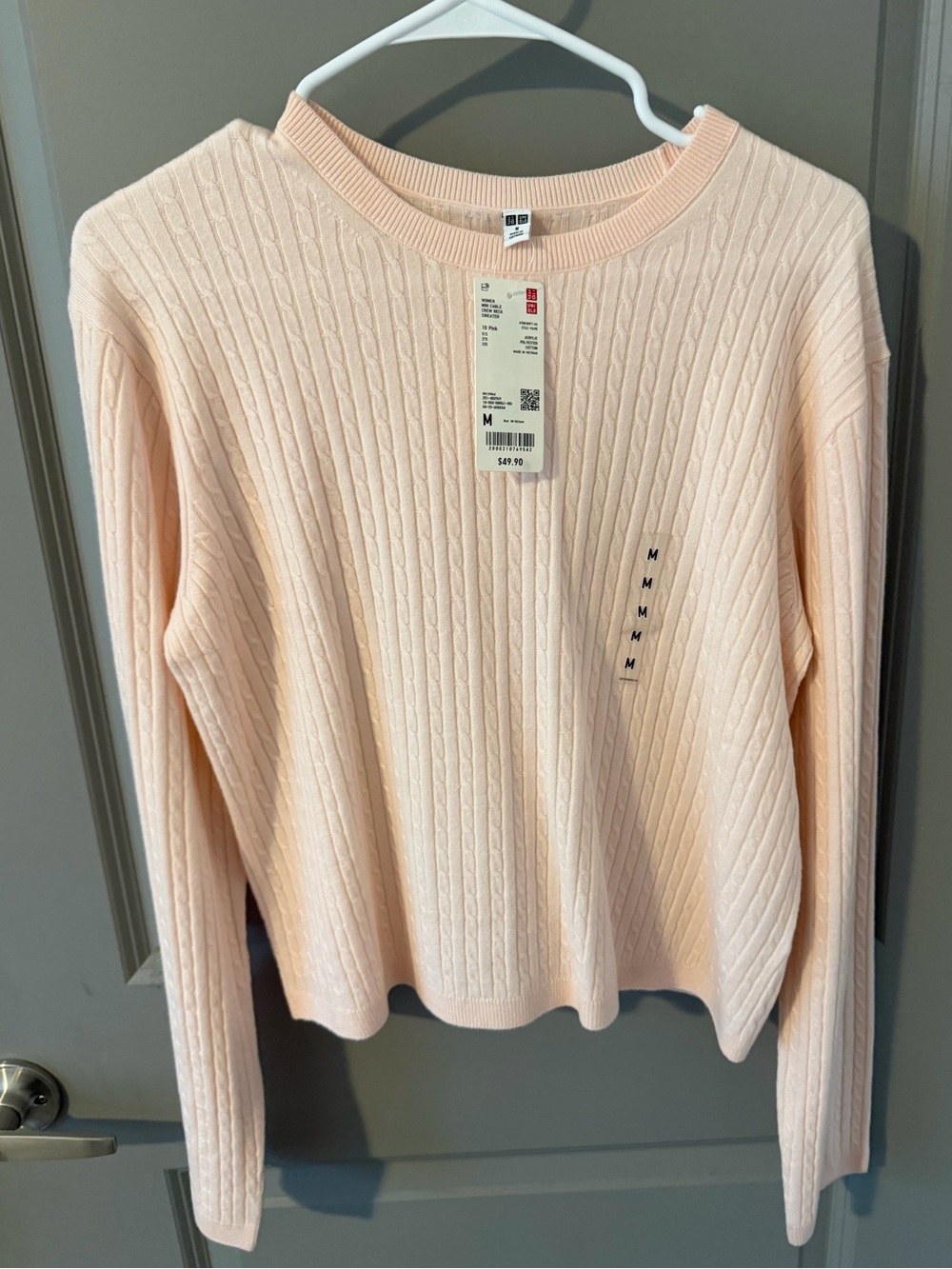 Uniqlo Pink Cable-Knit Crewneck Sweater